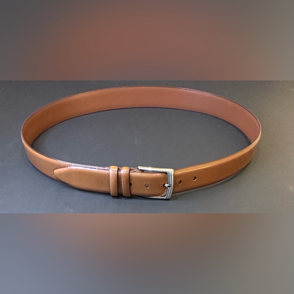🌟HP🌟Johnston & Murphy Men’s Feather Edge Tan/Cognac Leather Belt Nickel Buckle